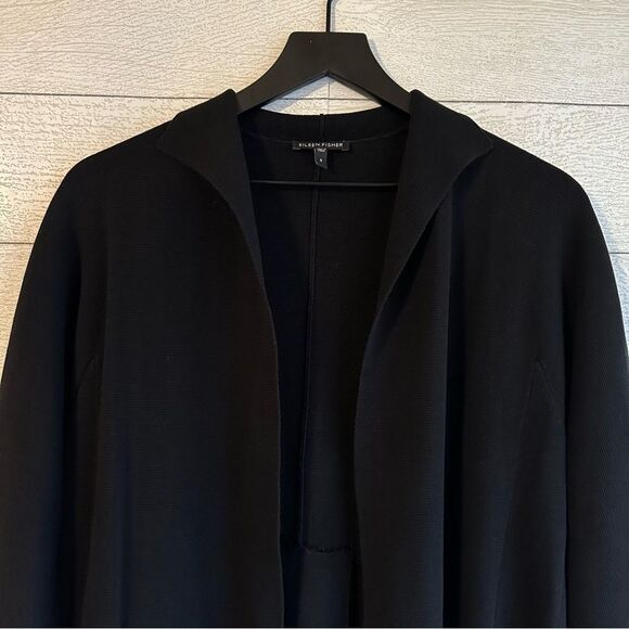 Eileen Fisher Interlock Knit Funnel Neck Silk Cotton Jacket Black Size Small - Picture 4 of 8